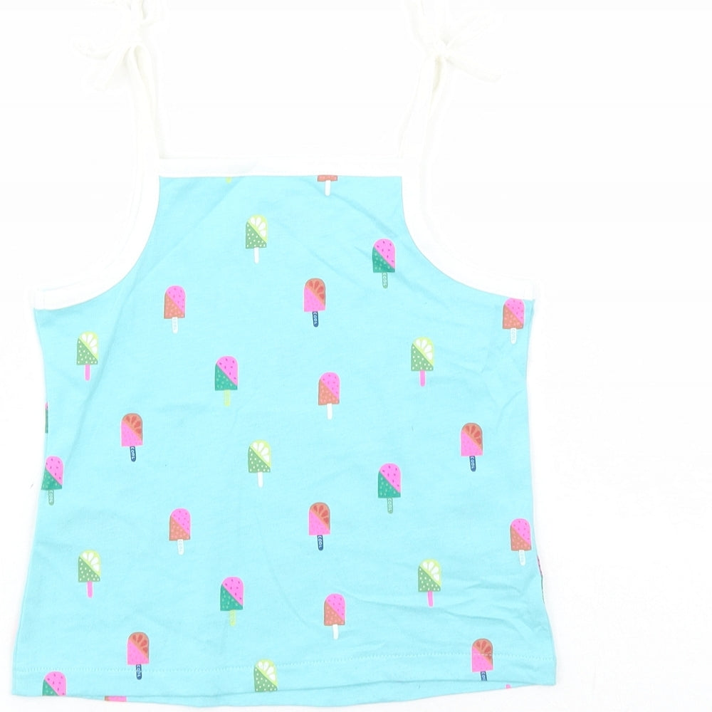 Marks and Spencer Girls Blue Geometric Cotton Camisole Tank Size 2-3 Years Square Neck Tie - Ice Lolly Pattern