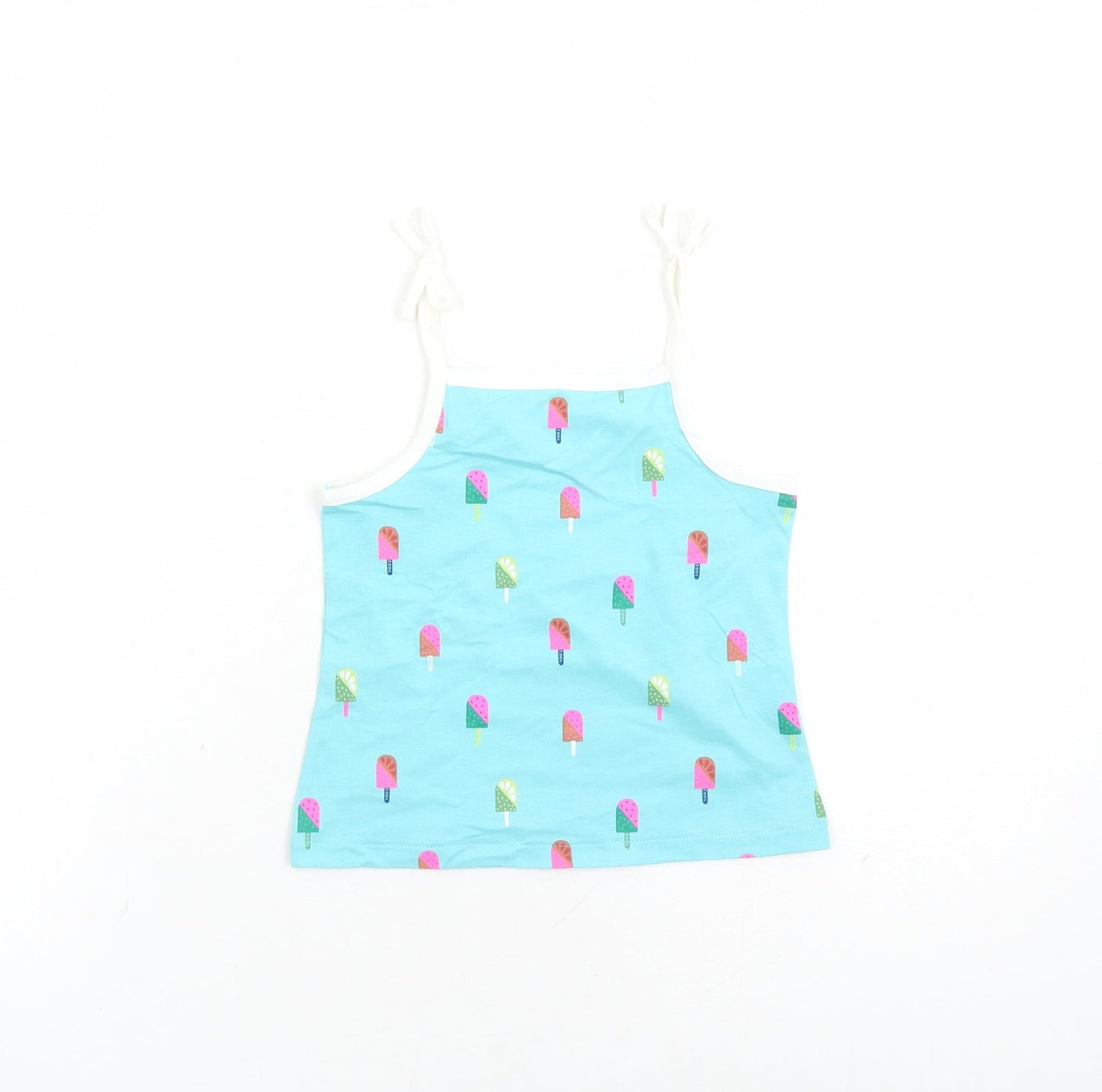 Marks and Spencer Girls Black Geometric Cotton Camisole Tank Size 2-3 Years Square Neck Tie - Ice Lolly Pattern