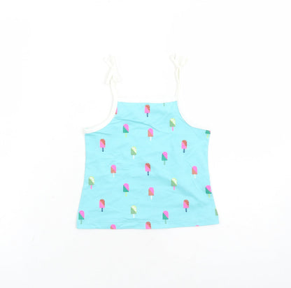 Marks and Spencer Girls Black Geometric Cotton Camisole Tank Size 2-3 Years Square Neck Tie - Ice Lolly Pattern