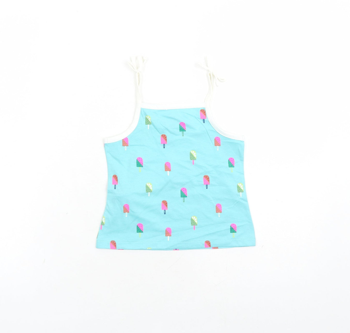 Marks and Spencer Girls Black Geometric Cotton Camisole Tank Size 2-3 Years Square Neck Tie - Ice Lolly Pattern