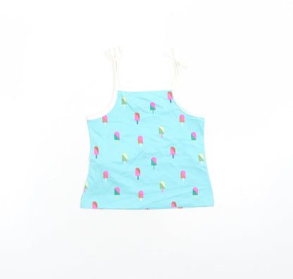 Marks and Spencer Girls Black Geometric Cotton Camisole Tank Size 2-3 Years Square Neck Tie - Ice Lolly Pattern