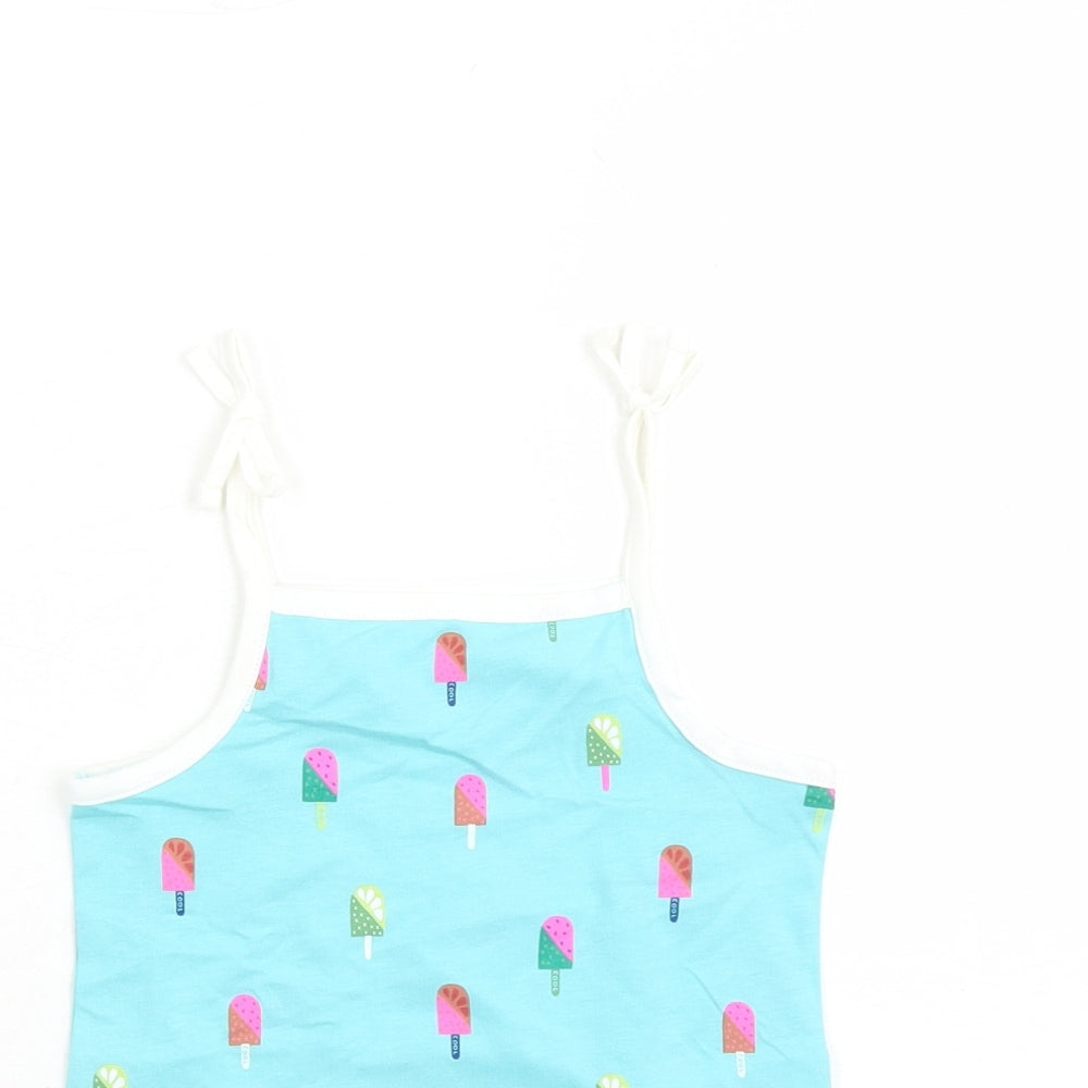 Marks and Spencer Girls Black Geometric Cotton Camisole Tank Size 2-3 Years Square Neck Tie - Ice Lolly Pattern