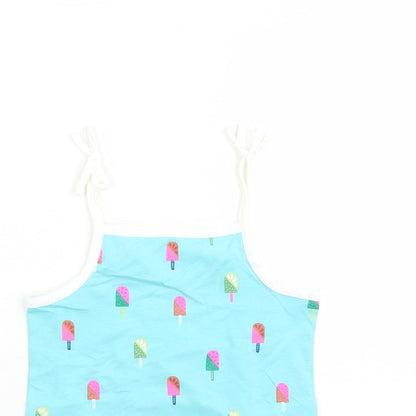 Marks and Spencer Girls Black Geometric Cotton Camisole Tank Size 2-3 Years Square Neck Tie - Ice Lolly Pattern