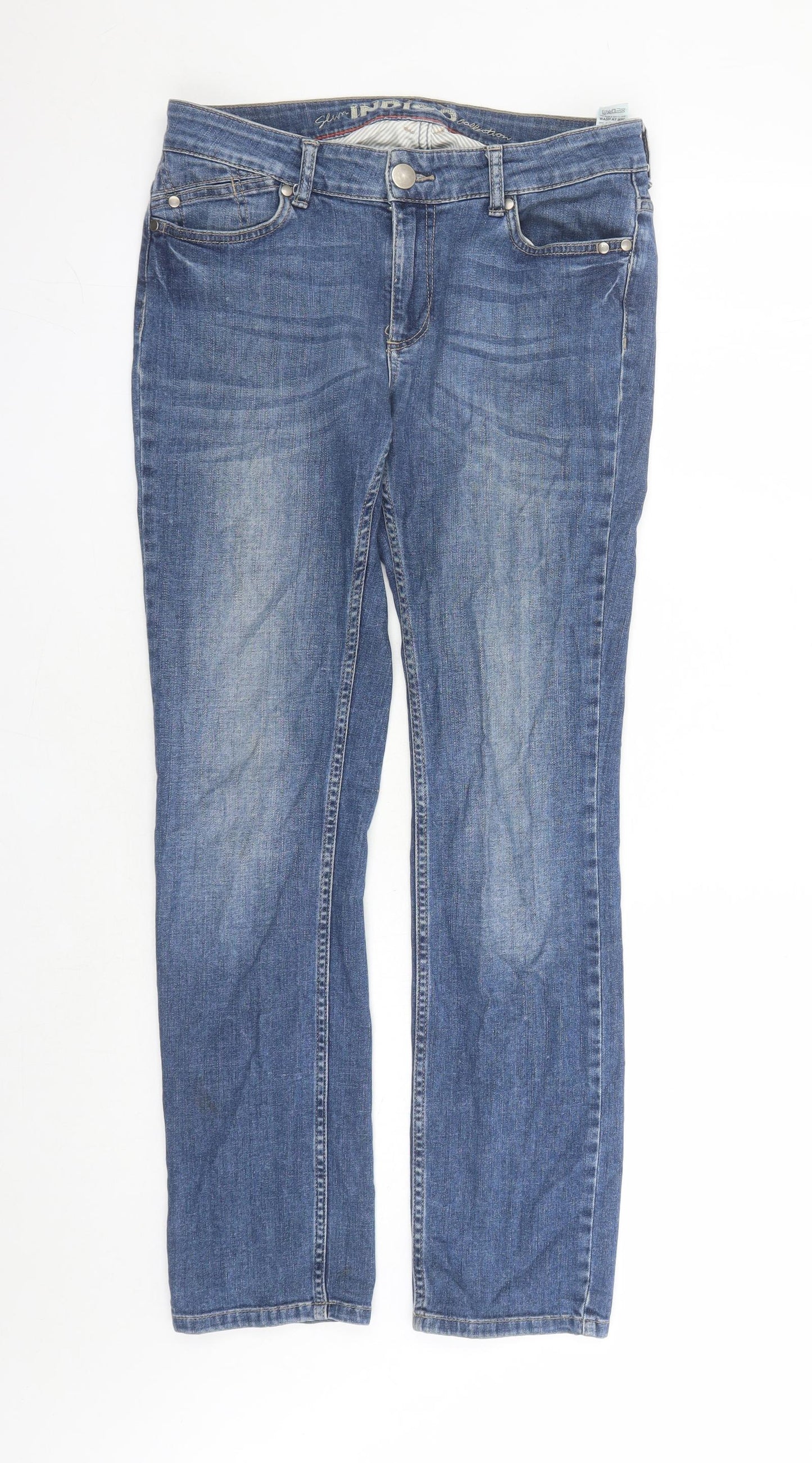 Indigo Womens Blue Cotton Straight Jeans Size 10 L29 in Slim Zip