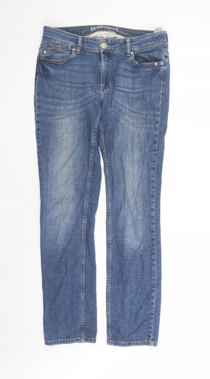 Indigo Womens Blue Cotton Straight Jeans Size 10 L29 in Slim Zip