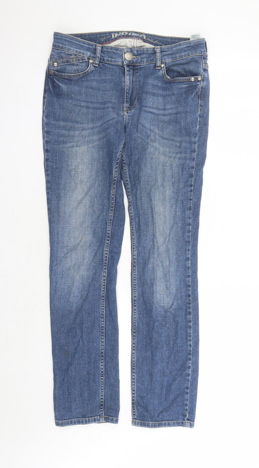 Indigo Womens Blue Cotton Straight Jeans Size 10 L29 in Slim Zip