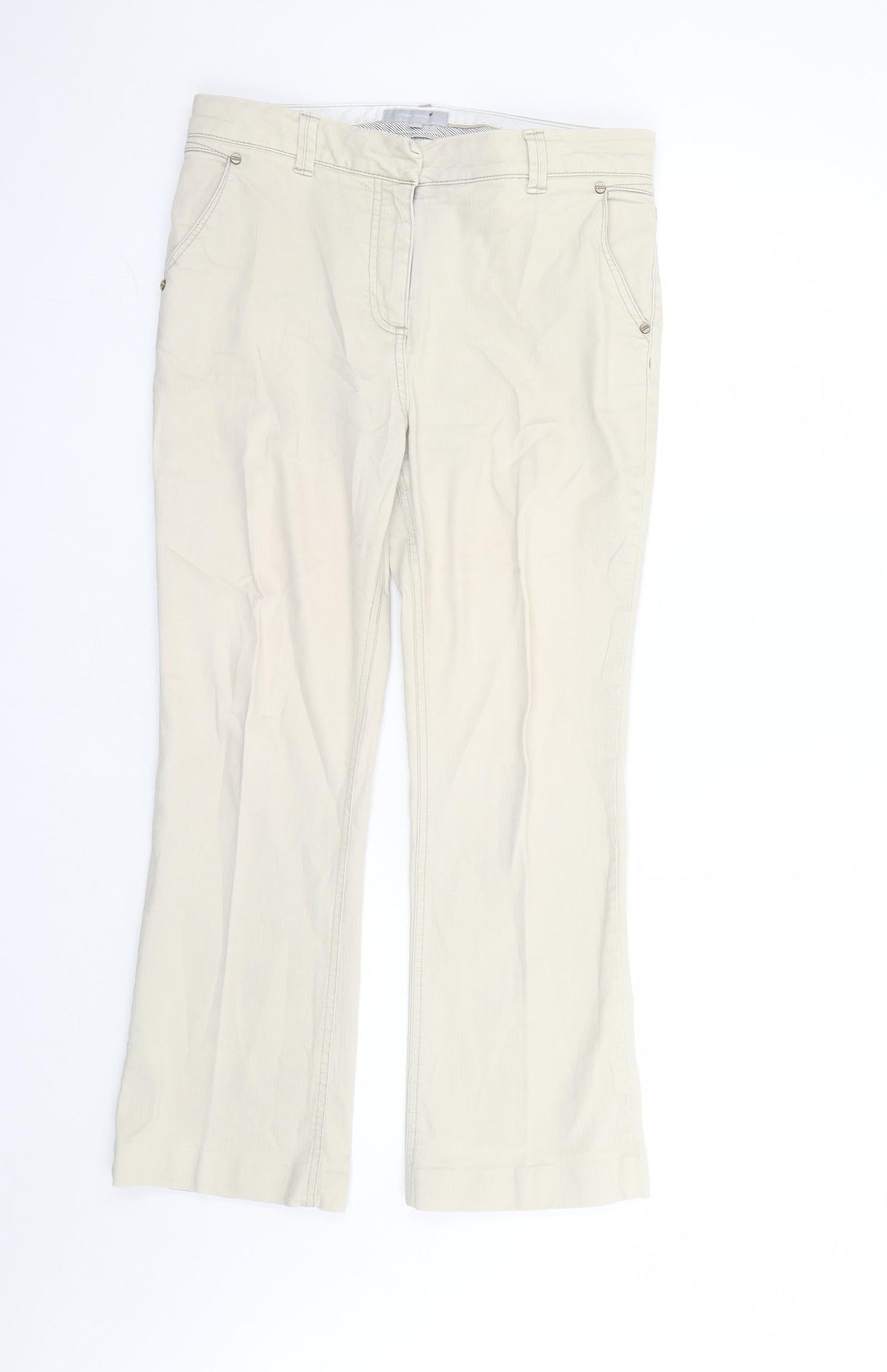 Per Una Womens Beige Cotton Bootcut Jeans Size 10 L27 in Regular Zip