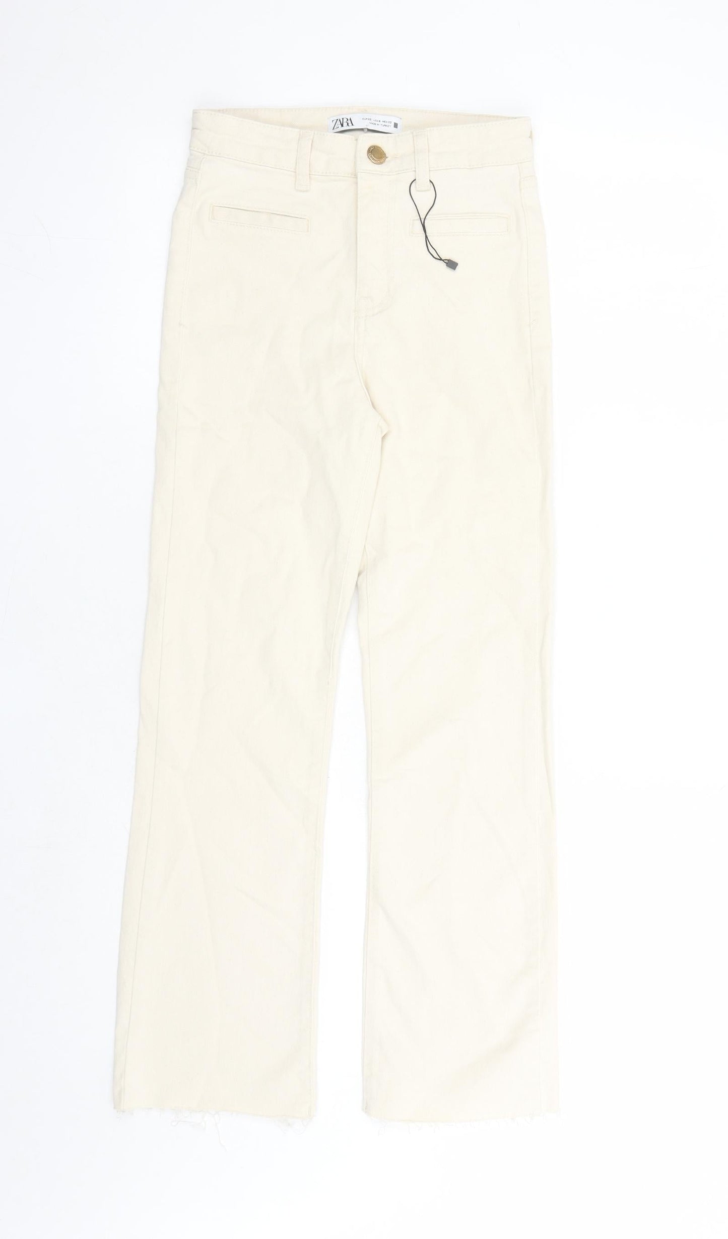 Zara Womens Beige Cotton Straight Jeans Size 24 in L25 in Regular Zip