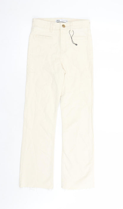 Zara Womens Beige Cotton Straight Jeans Size 24 in L25 in Regular Zip