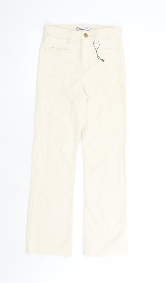 Zara Womens Beige Cotton Straight Jeans Size 24 in L25 in Regular Zip