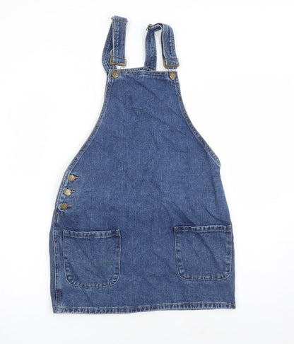 Denim & Co. Womens Blue Cotton Pinafore/Dungaree Dress Size 8 Square Neck Button