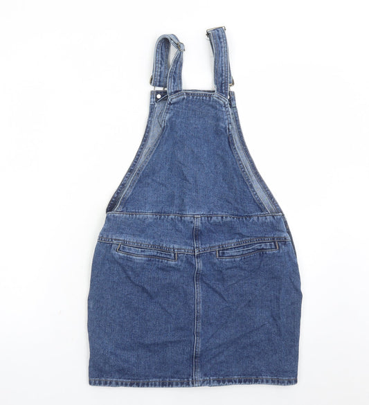 Denim & Co. Womens Blue Cotton Pinafore/Dungaree Dress Size 8 Square Neck Button