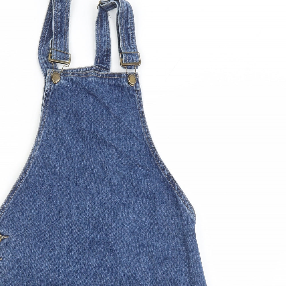 Denim & Co. Womens Blue Cotton Pinafore/Dungaree Dress Size 8 Square Neck Button