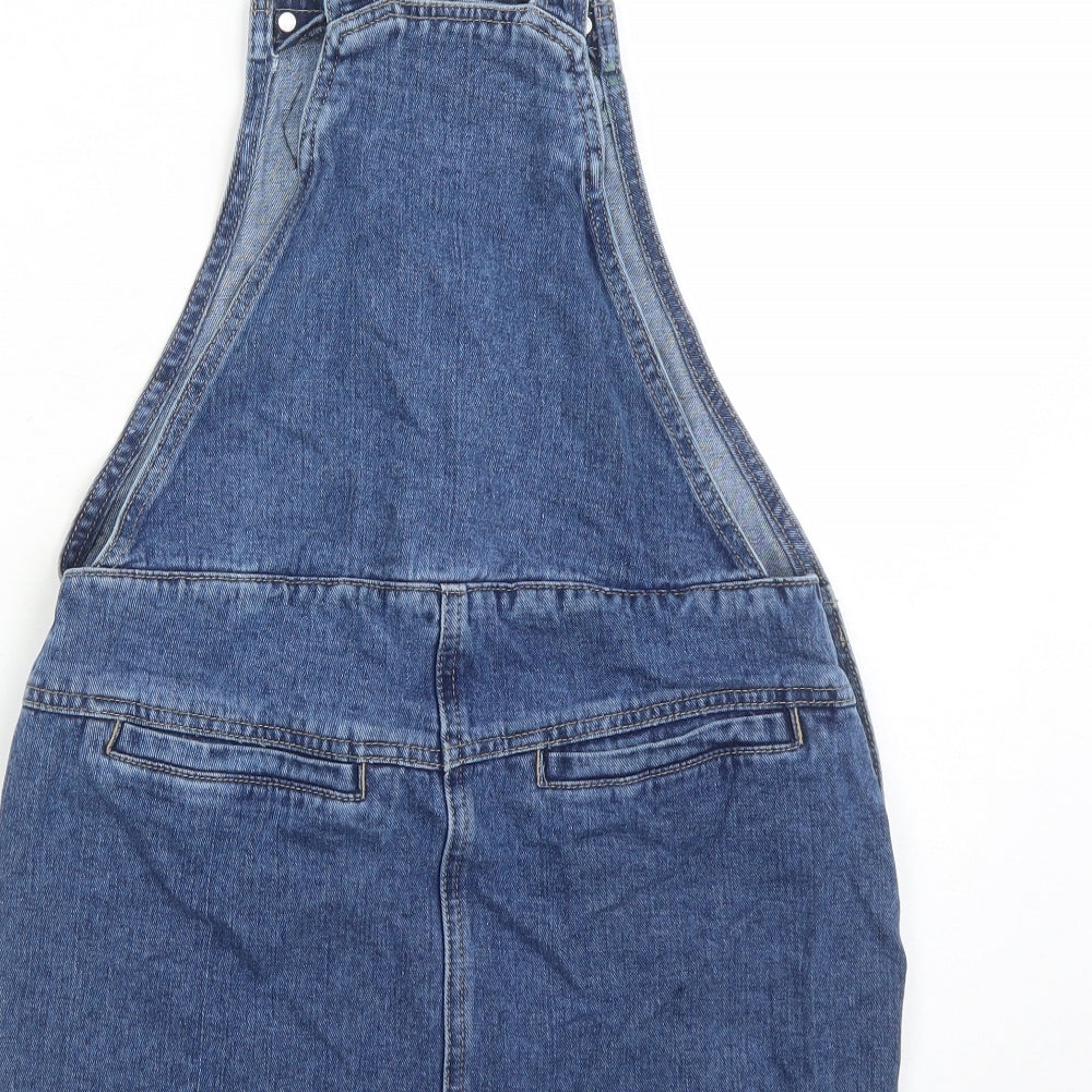 Denim & Co. Womens Blue Cotton Pinafore/Dungaree Dress Size 8 Square Neck Button