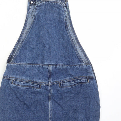 Denim & Co. Womens Blue Cotton Pinafore/Dungaree Dress Size 8 Square Neck Button