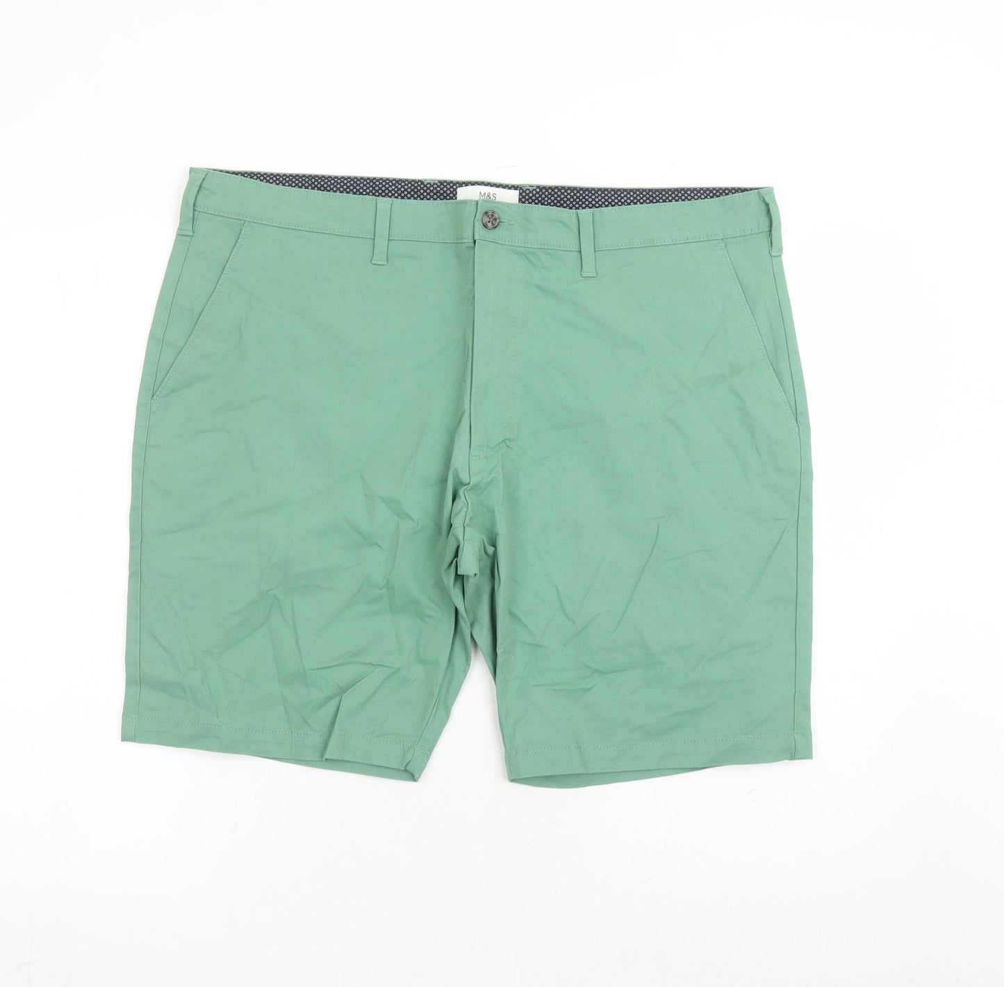 Marks and Spencer Mens Green Cotton Bermuda Shorts Size 40 in L9 in Regular Zip