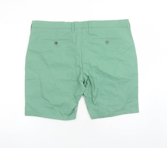 Marks and Spencer Mens Green Cotton Bermuda Shorts Size 40 in L9 in Regular Zip