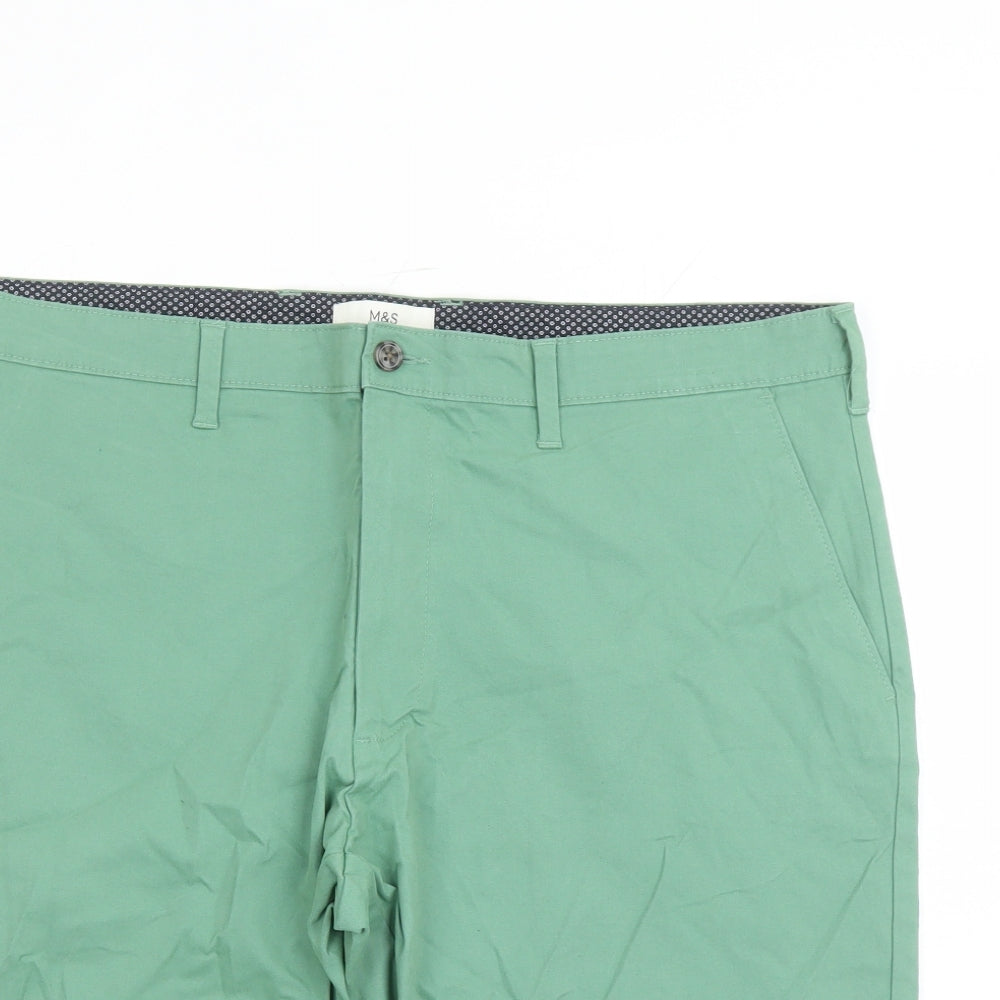 Marks and Spencer Mens Green Cotton Bermuda Shorts Size 40 in L9 in Regular Zip