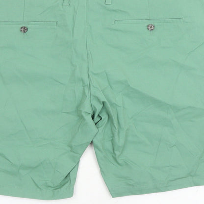 Marks and Spencer Mens Green Cotton Bermuda Shorts Size 40 in L9 in Regular Zip