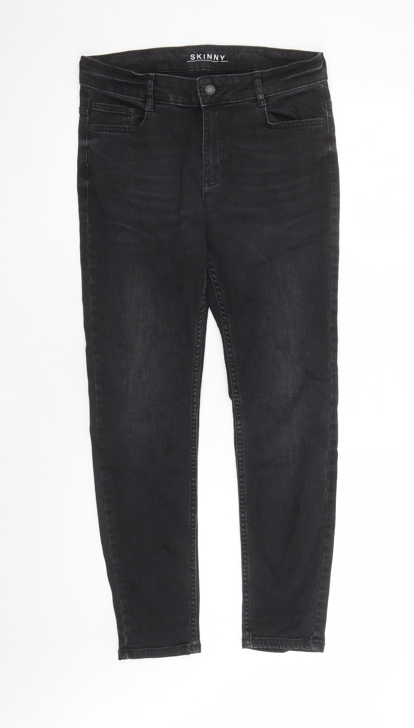 Marks and Spencer Womens Black Cotton Skinny Jeans Size 12 L27 in Regular Zip