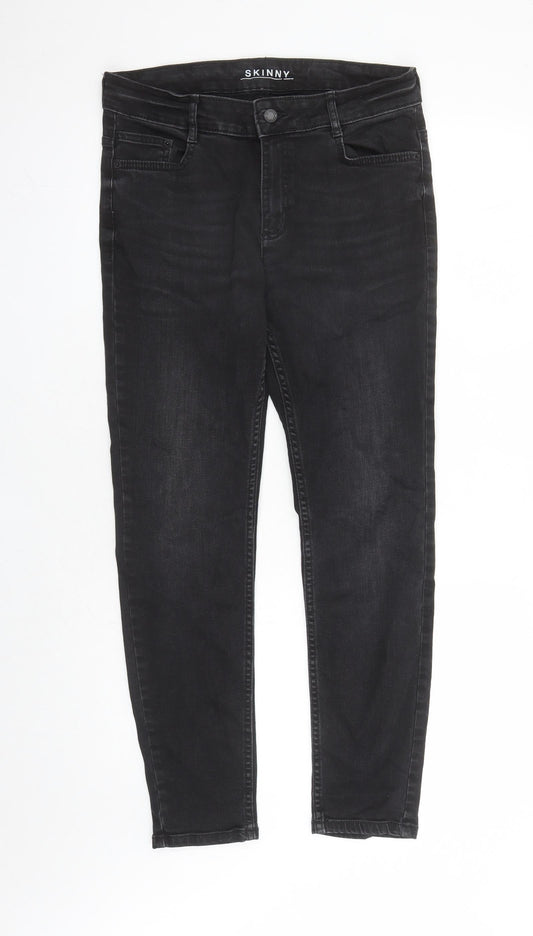 Marks and Spencer Womens Black Cotton Skinny Jeans Size 12 L27 in Regular Zip