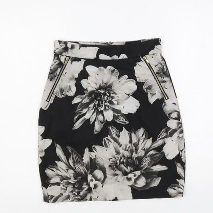 H&M Womens Black Floral Polyester Straight & Pencil Skirt Size 8 Zip