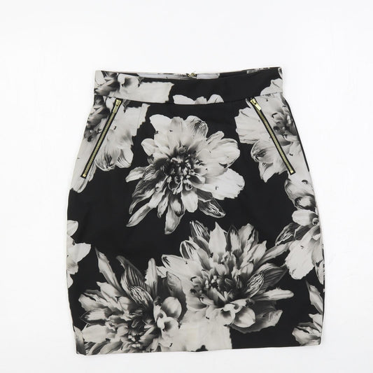 H&M Womens Black Floral Polyester Straight & Pencil Skirt Size 8 Zip