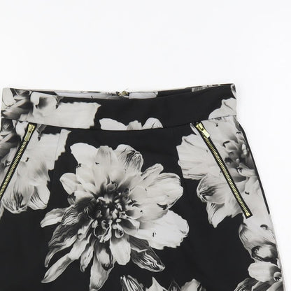 H&M Womens Black Floral Polyester Straight & Pencil Skirt Size 8 Zip