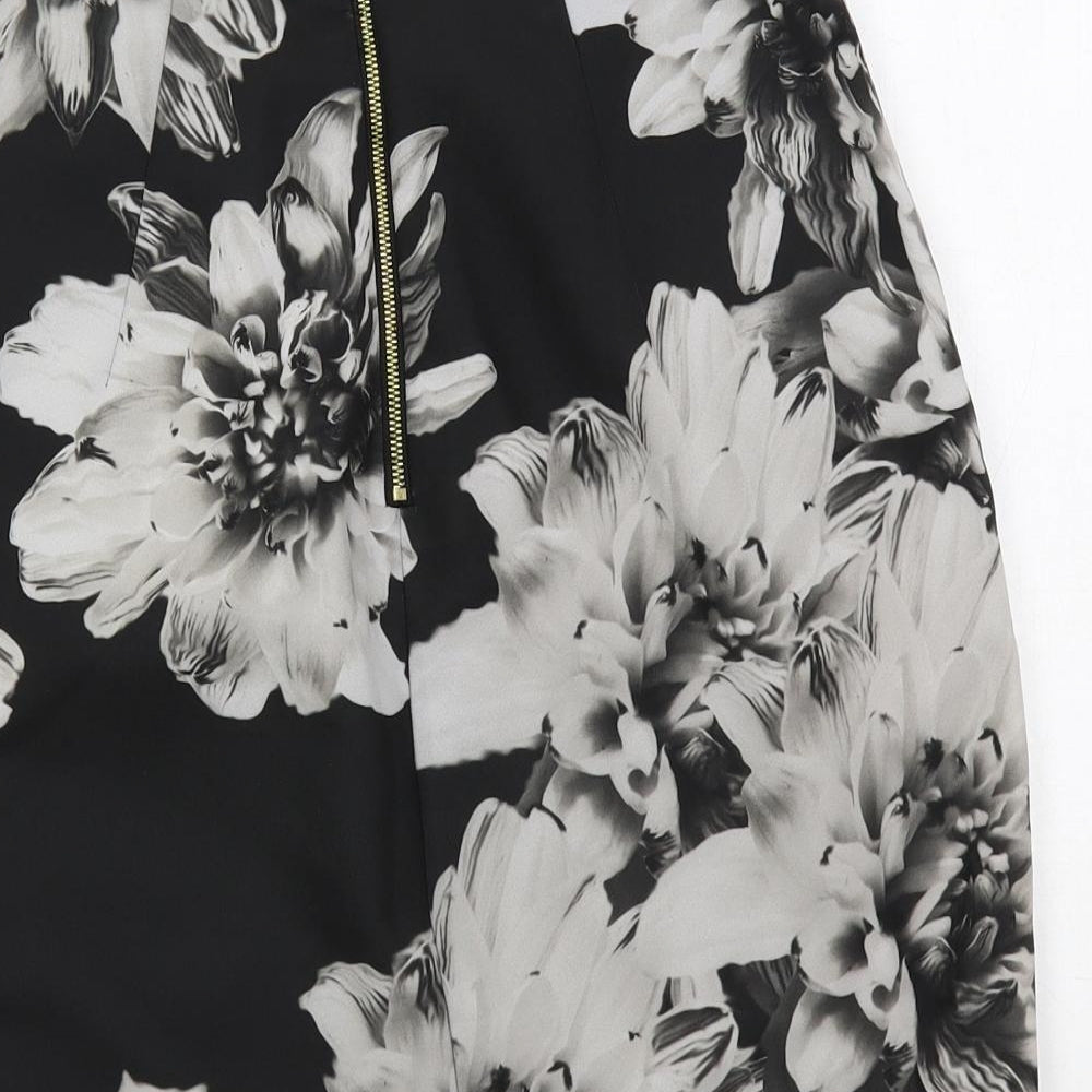 H&M Womens Black Floral Polyester Straight & Pencil Skirt Size 8 Zip