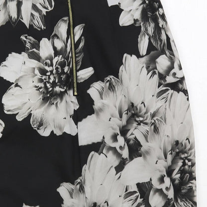 H&M Womens Black Floral Polyester Straight & Pencil Skirt Size 8 Zip