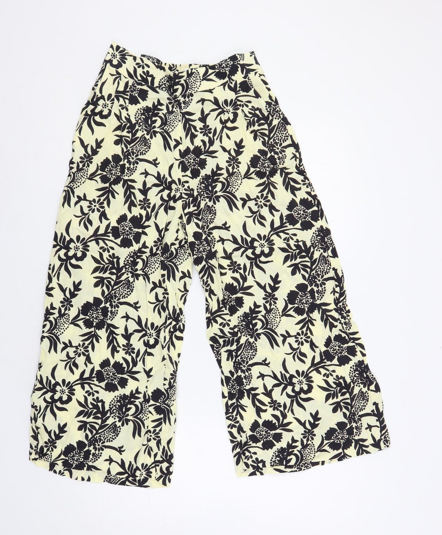 Mango Womens Ivory Floral Viscose Cropped Trousers Size S L21 in Regular - Elastic Waist