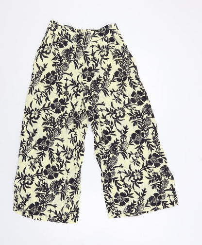 Mango Womens Ivory Floral Viscose Cropped Trousers Size S L21 in Regular - Elastic Waist