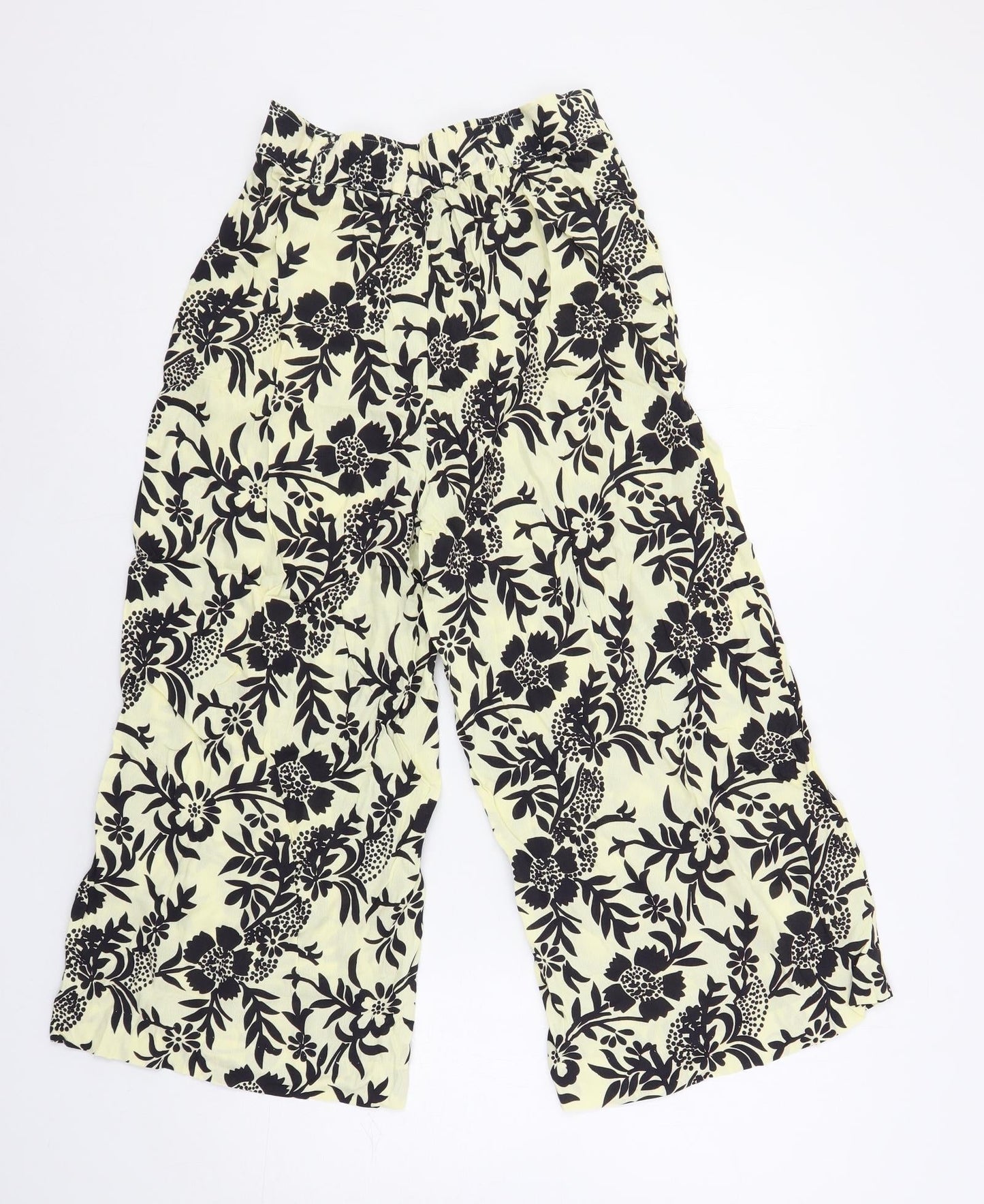 Mango Womens Ivory Floral Viscose Cropped Trousers Size S L21 in Regular - Elastic Waist