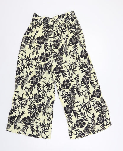Mango Womens Ivory Floral Viscose Cropped Trousers Size S L21 in Regular - Elastic Waist