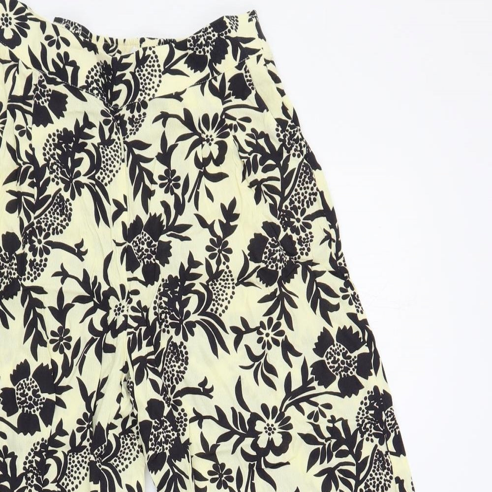 Mango Womens Ivory Floral Viscose Cropped Trousers Size S L21 in Regular - Elastic Waist