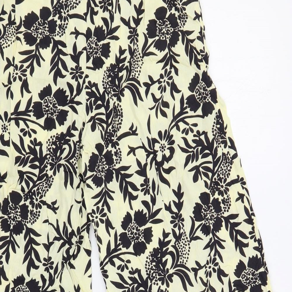 Mango Womens Ivory Floral Viscose Cropped Trousers Size S L21 in Regular - Elastic Waist