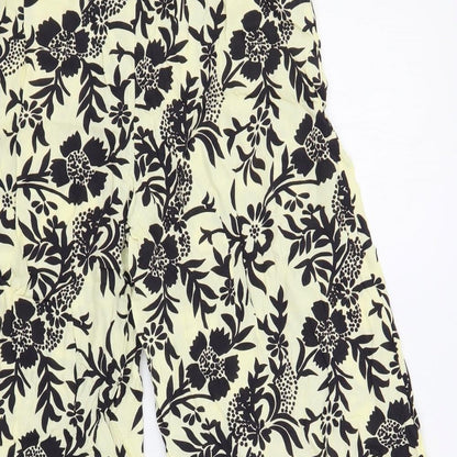 Mango Womens Ivory Floral Viscose Cropped Trousers Size S L21 in Regular - Elastic Waist