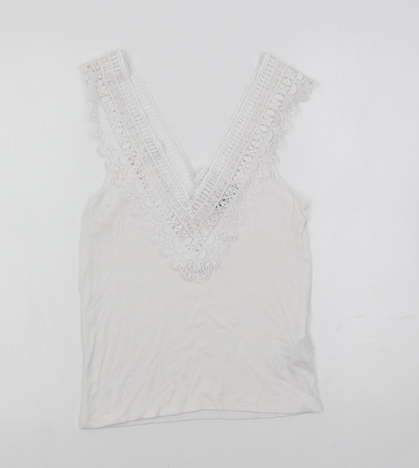 Womens UK Size M Stradivarius White Basic Tank