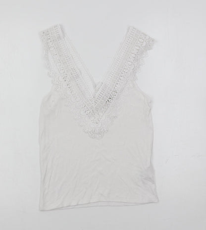 Womens UK Size M Stradivarius White Basic Tank