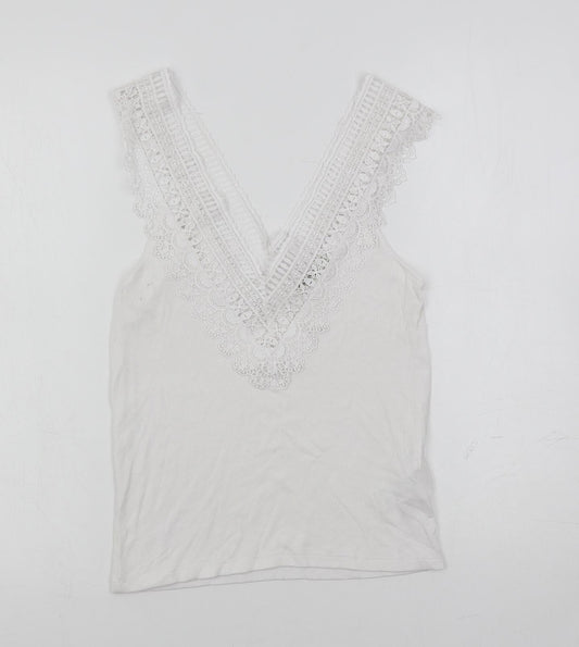 Womens UK Size M Stradivarius White Basic Tank