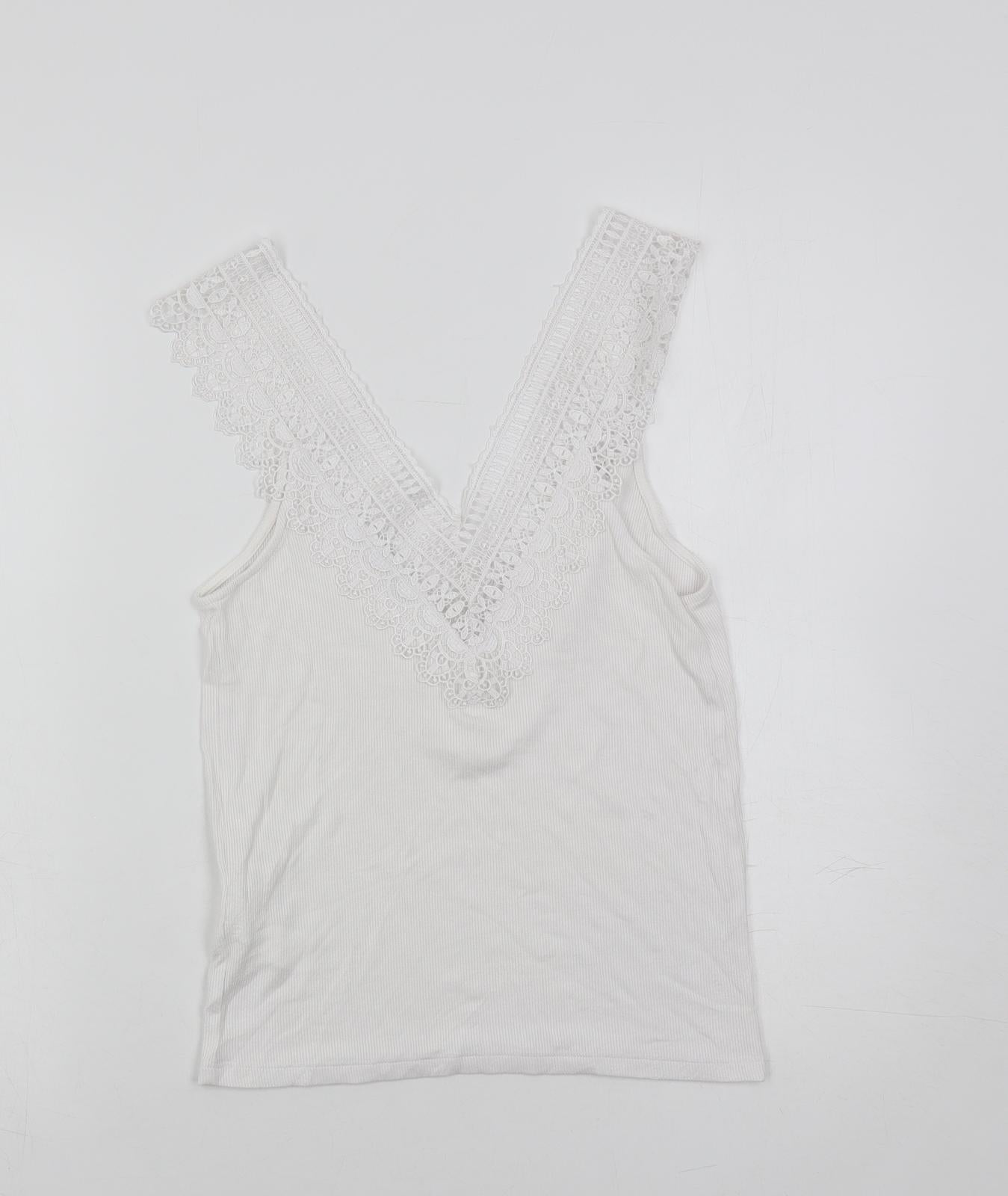 Womens UK Size M Stradivarius White Basic Tank