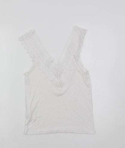 Womens UK Size M Stradivarius White Basic Tank