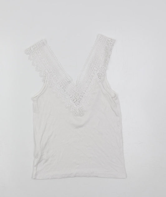Womens UK Size M Stradivarius White Basic Tank