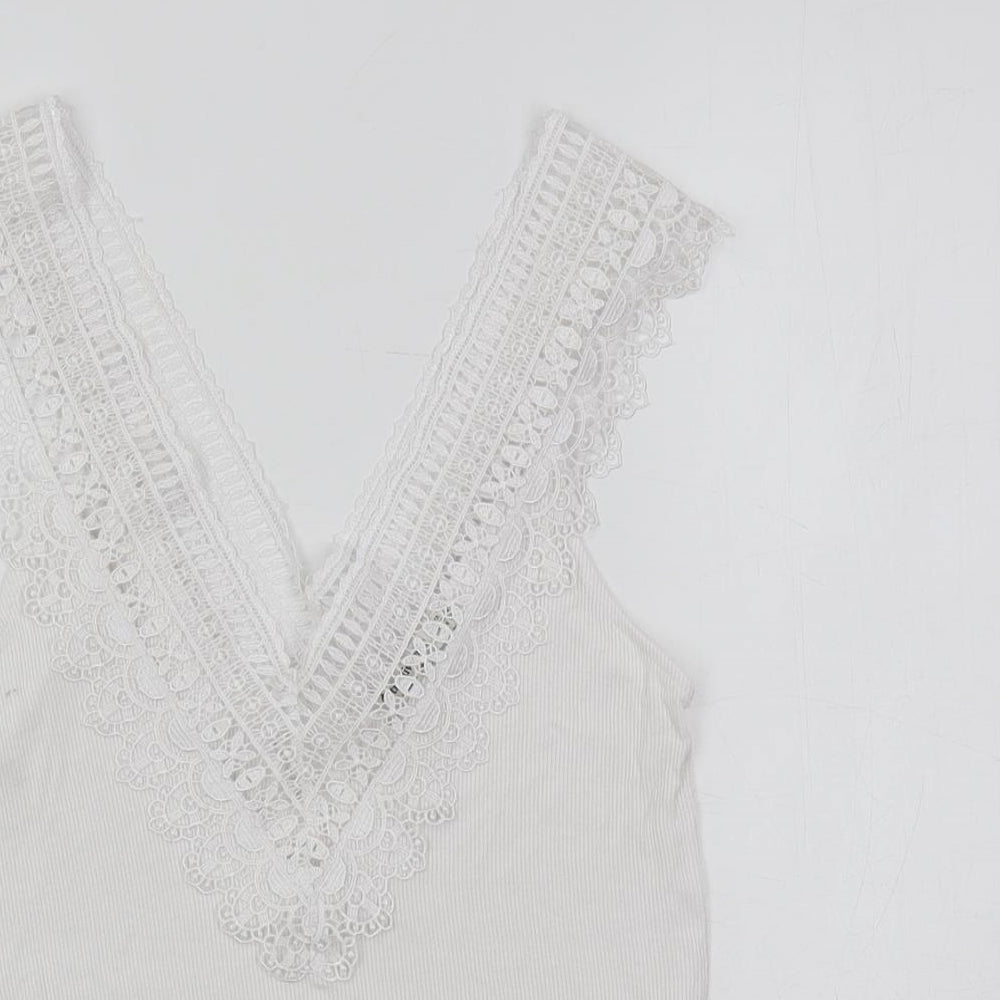 Womens UK Size M Stradivarius White Basic Tank