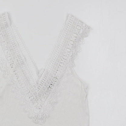 Womens UK Size M Stradivarius White Basic Tank