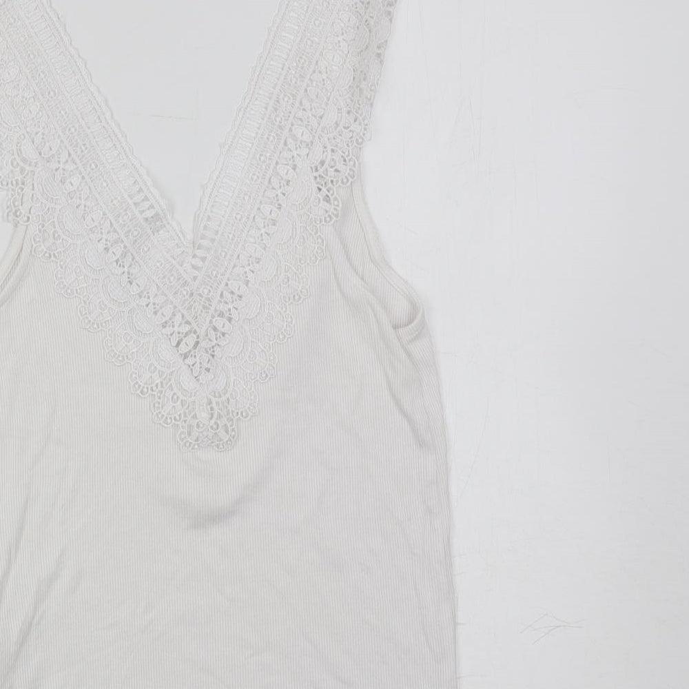 Womens UK Size M Stradivarius White Basic Tank
