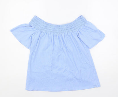 Marks and Spencer Womens Blue Cotton Basic Blouse Size 10 Off the Shoulder