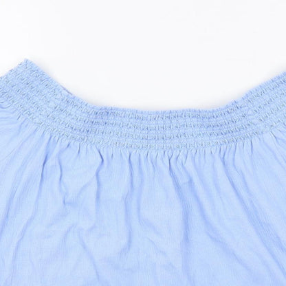 Marks and Spencer Womens Blue Cotton Basic Blouse Size 10 Off the Shoulder