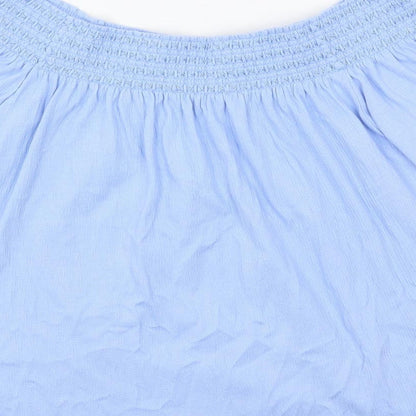 Marks and Spencer Womens Blue Cotton Basic Blouse Size 10 Off the Shoulder