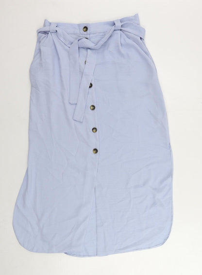 ASOS Womens Blue Polyester A-Line Skirt Size 10 Button - Belted